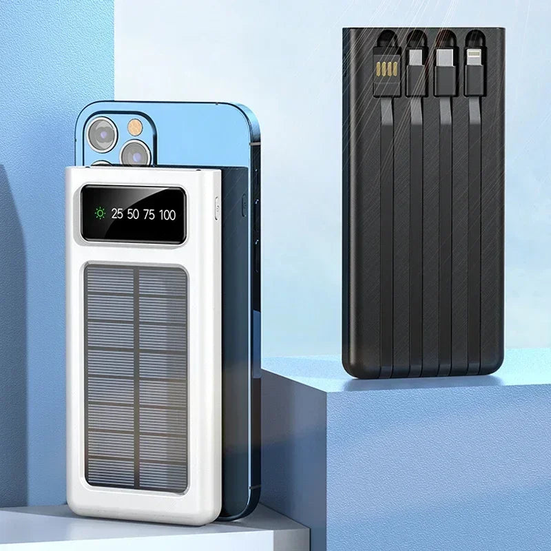 OnePlus Solar Power Bank 200000mAh Super Fast Charging Ultra Capacity USB 4 Cables LED Light Outdoor External Battery For iPhone