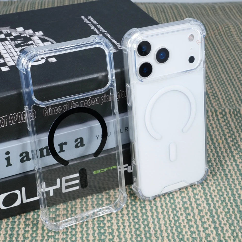 Transparent Magnetic Phone Case for iPhone 11 12 13 16 17 Pro Max Air 14 15 16 Plus 16E Magsafe Silicone Wireless Charging Cover