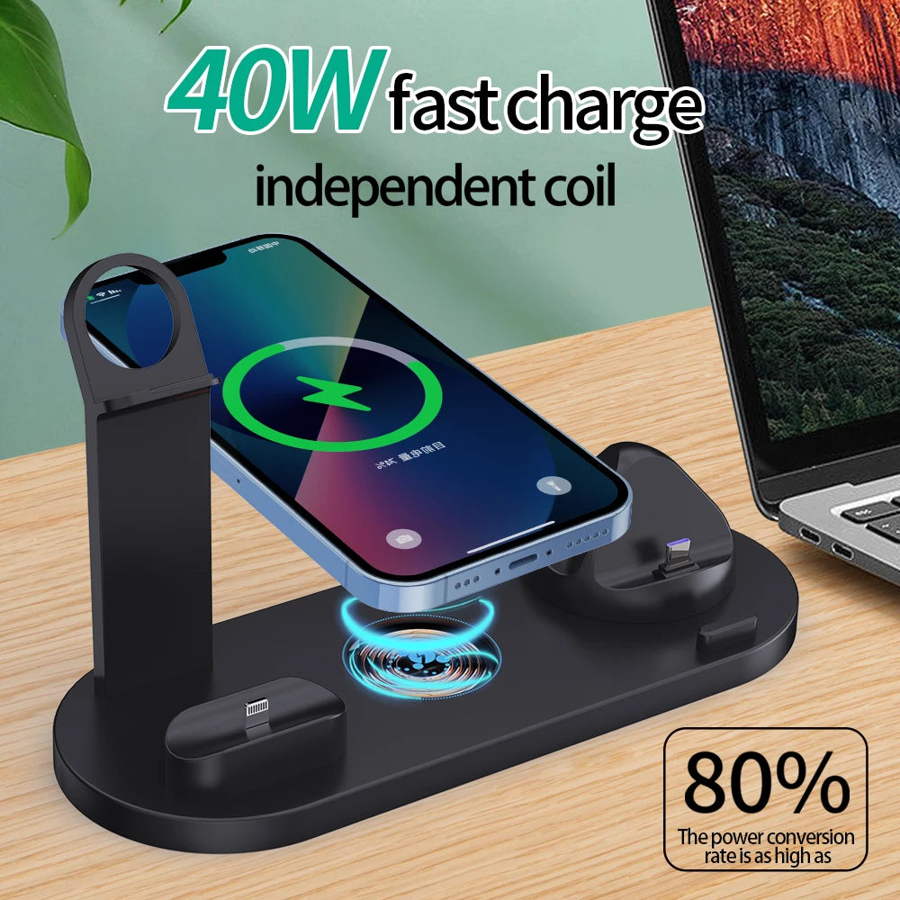 5 in 1 Wireless Charger Stand Dock for Apple Watch 8 7 6 5 4 3 iPhone 13 12 11 Xs 8 Airpods Pro Wireless Fast Charging Station