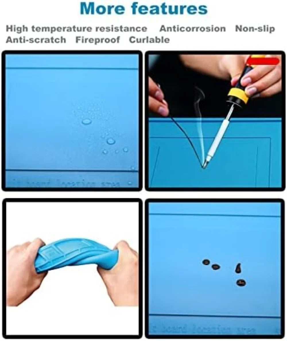 Magnetic Mat Silicone Work Mat Soldering Station Mat Heat Resistant 932°F Anti-Static for Electronic Phone Laptop Watch Repair
