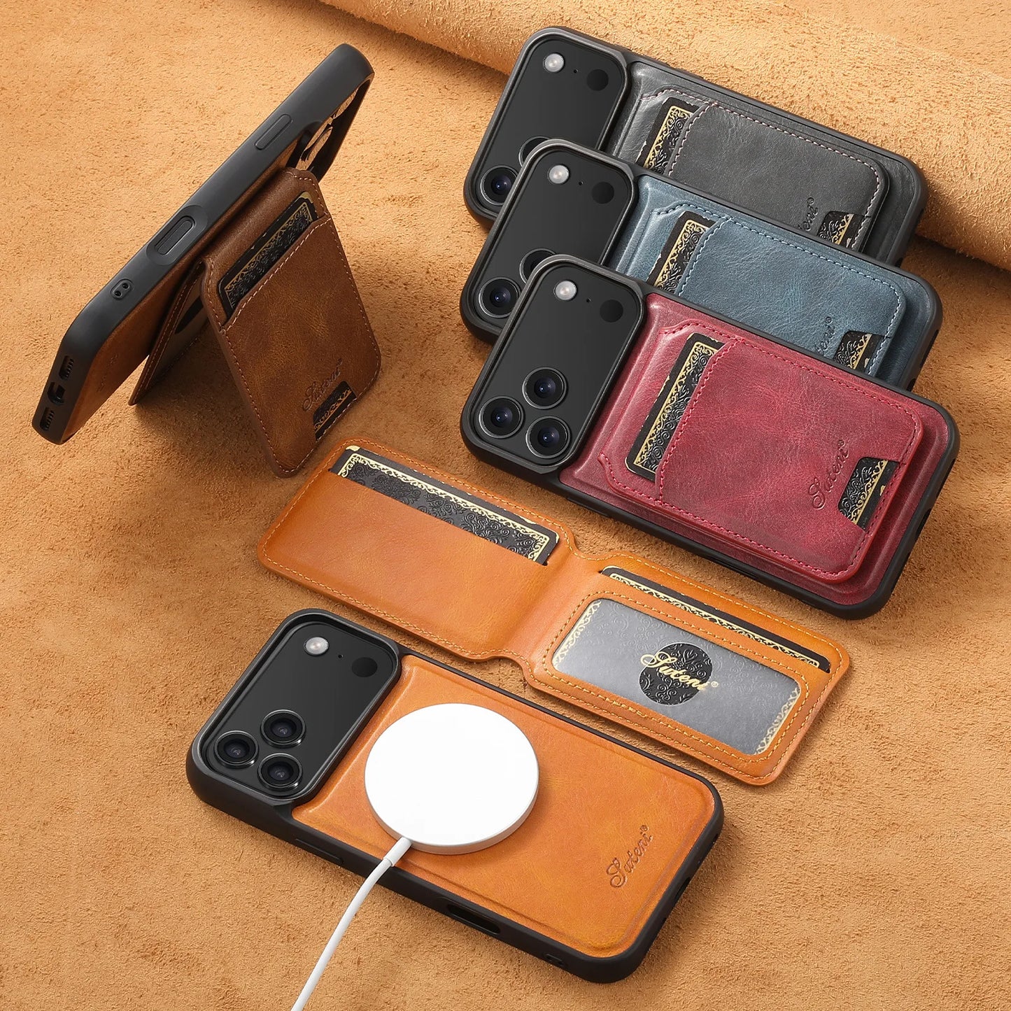 Magnetic Detachable Leather Wallet Case for iPhone 17 Pro Max 17 Air 17Pro Cover Shockproof Kickstand Card Holder Shell Fundas