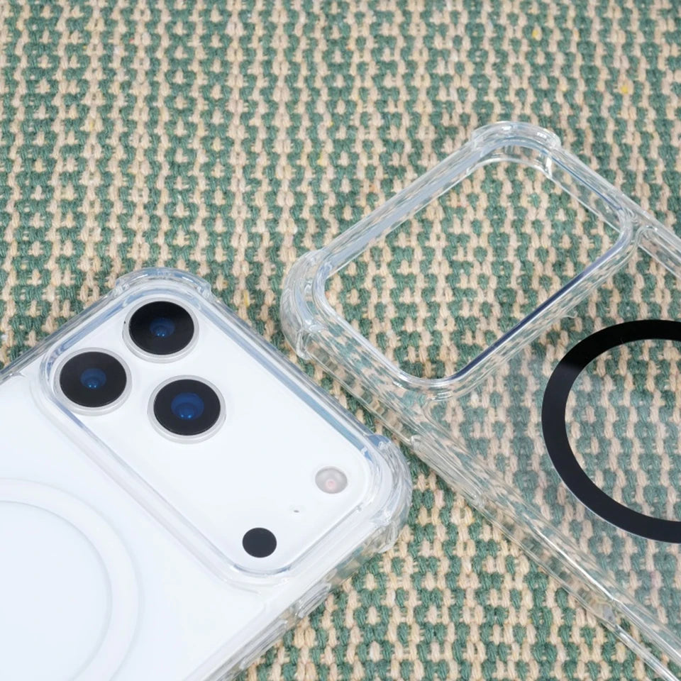 Transparent Magnetic Phone Case for iPhone 11 12 13 16 17 Pro Max Air 14 15 16 Plus 16E Magsafe Silicone Wireless Charging Cover