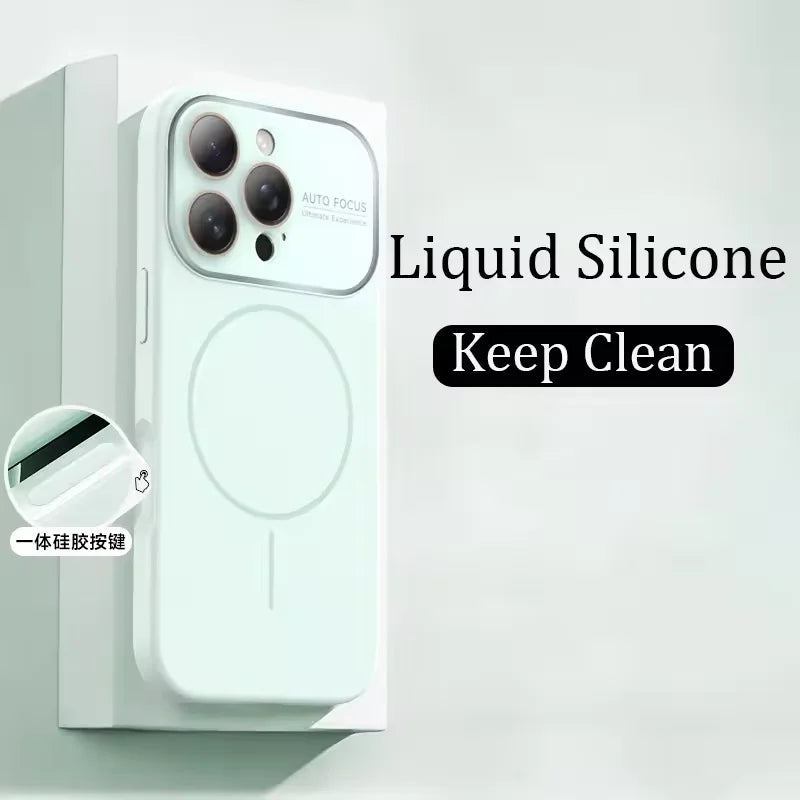 Luxury Soft Liquid Silicone Magnetic Case for iPhone 17 Air 16 15 14 13 17 Pro Max Original For Magsafe Glass Lens Protect Cover