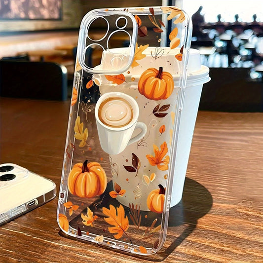 Coffee Pumpkin Fallen Leaves Phone Case For iPhone 16 15 14 11 13 12 Pro Max 7 8 14 15 Plus SE 16E XS X XR 16 Pro 11 Pro Cover