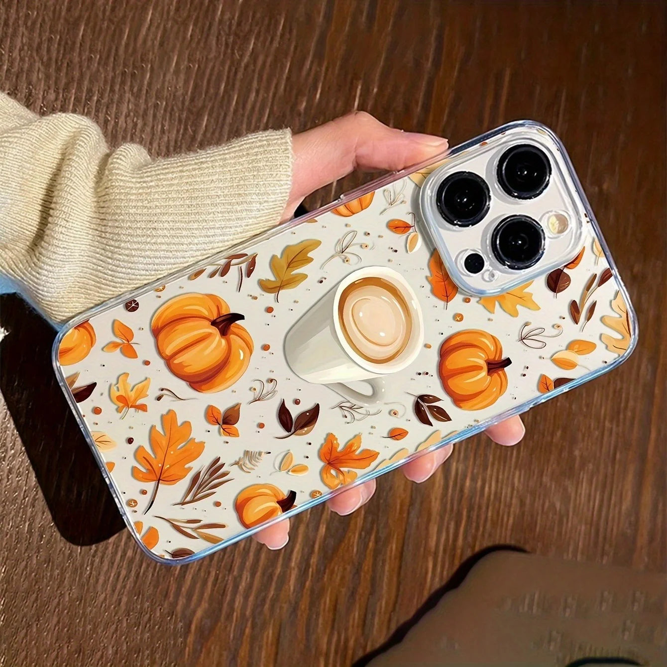 Coffee Pumpkin Fallen Leaves Phone Case For iPhone 16 15 14 11 13 12 Pro Max 7 8 14 15 Plus SE 16E XS X XR 16 Pro 11 Pro Cover