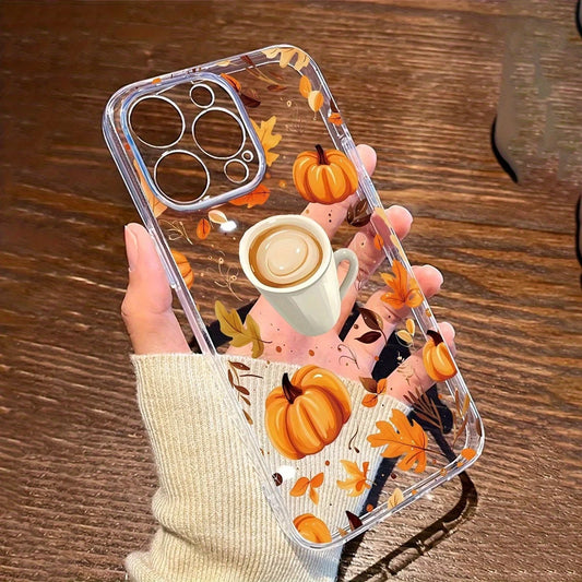 Coffee Pumpkin Fallen Leaves Phone Case For iPhone 16 15 14 11 13 12 Pro Max 7 8 14 15 Plus SE 16E XS X XR 16 Pro 11 Pro Cover