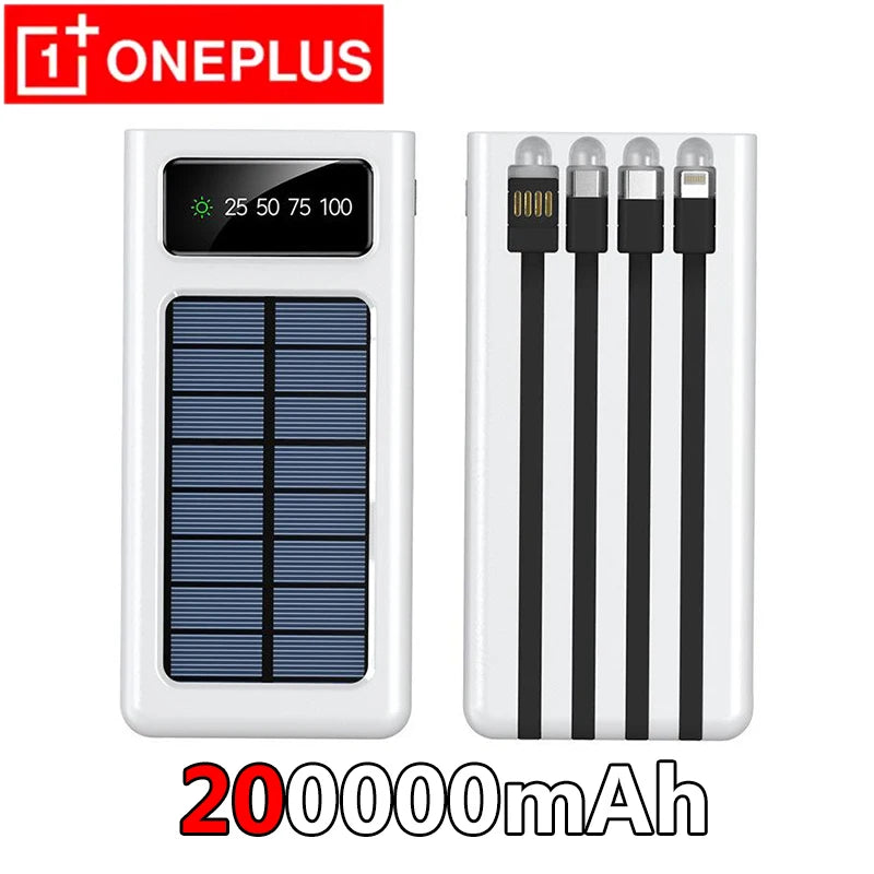 OnePlus Solar Power Bank 200000mAh Super Fast Charging Ultra Capacity USB 4 Cables LED Light Outdoor External Battery For iPhone