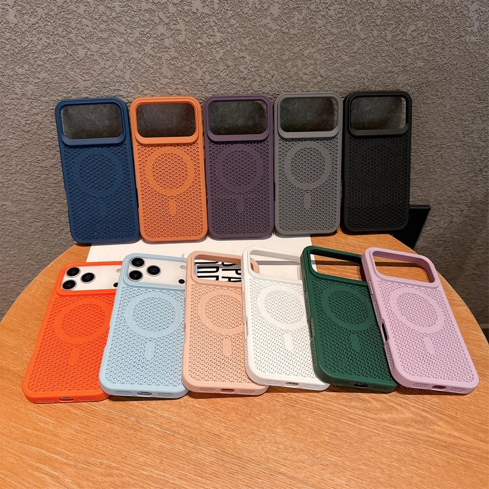 Funda protectora carga inalámbrica magnética de disipación de calor Honeycomb para iPhone 17 16 Pro Max 17 para cubierta Magsafe