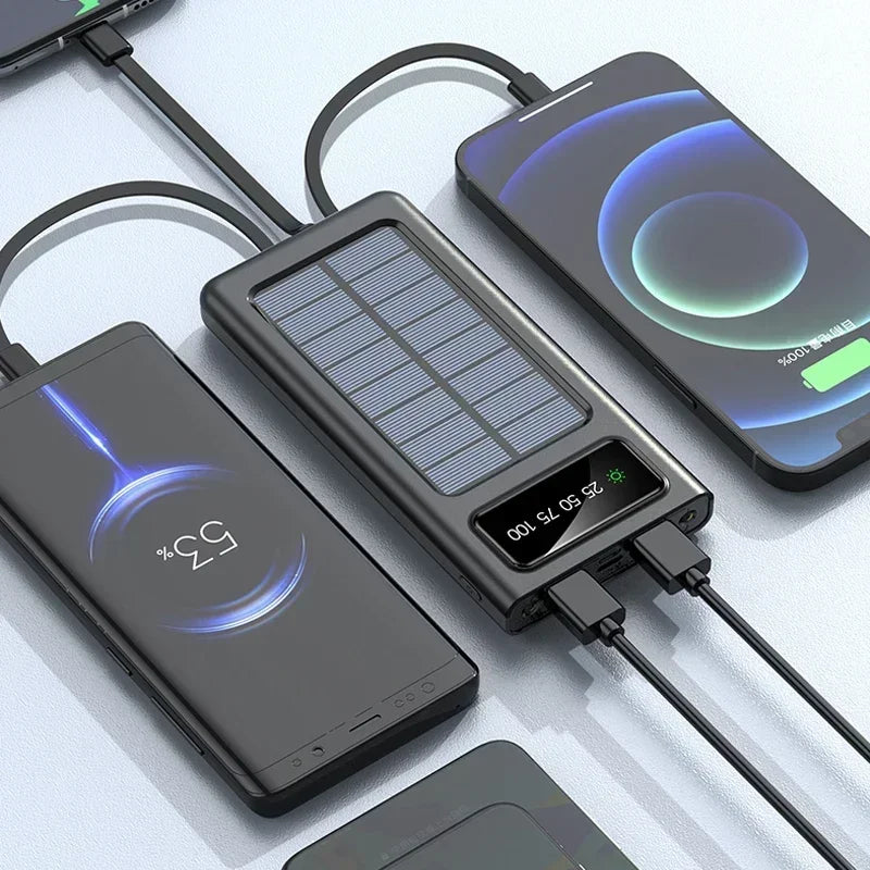 OnePlus Solar Power Bank 200000mAh Super Fast Charging Ultra Capacity USB 4 Cables LED Light Outdoor External Battery For iPhone