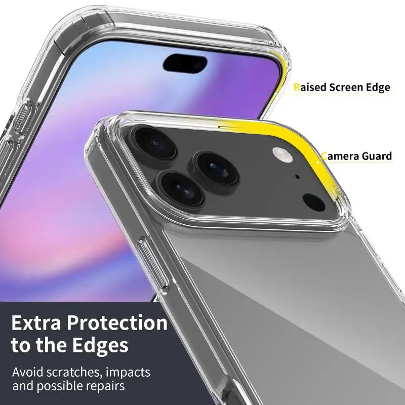 Transparent Acrylic Scratch Resistant Phone Case for IPhone 17Pro Max AIR Hard PC TPU Silicone Shockproof Anti Fall Back Cover
