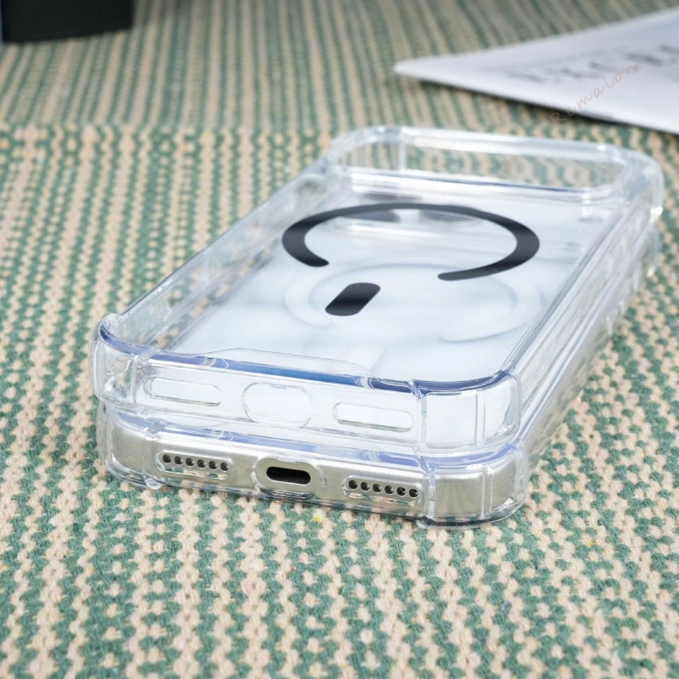 Transparent Magnetic Phone Case for iPhone 11 12 13 16 17 Pro Max Air 14 15 16 Plus 16E Magsafe Silicone Wireless Charging Cover