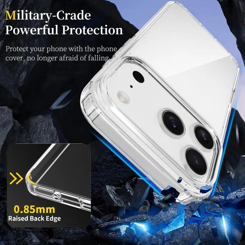 Transparent Acrylic Scratch Resistant Phone Case for IPhone 17Pro Max AIR Hard PC TPU Silicone Shockproof Anti Fall Back Cover