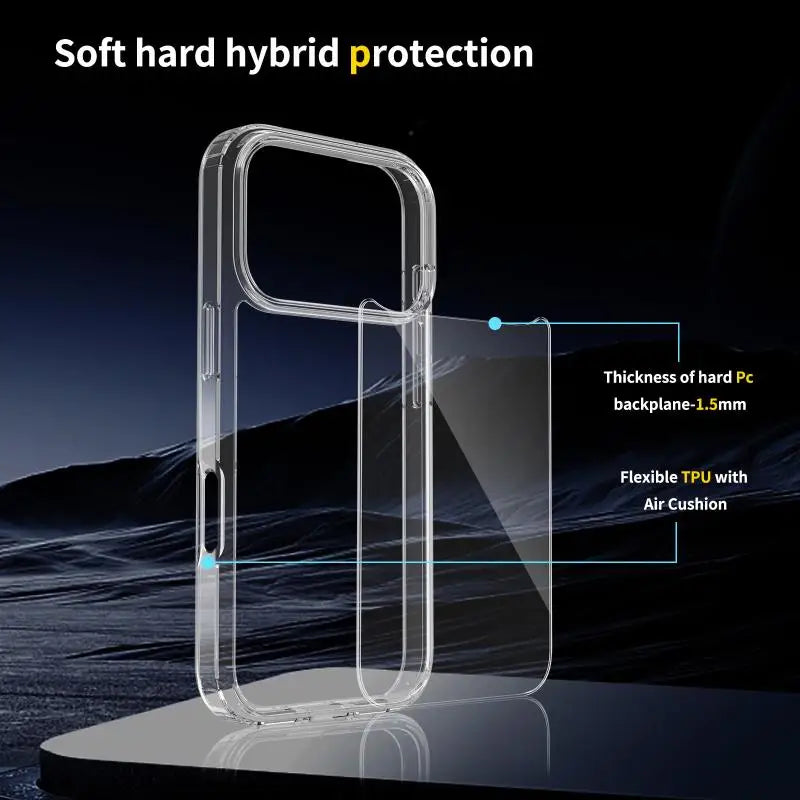 Transparent Acrylic Scratch Resistant Phone Case for IPhone 17Pro Max AIR Hard PC TPU Silicone Shockproof Anti Fall Back Cover