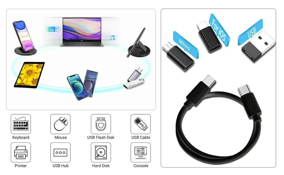 Multi USB Type C to C 60W Charging Adapter Cable Kit USB C to Lighting Conversion Set USB A & Type C to Micro/Lighting/Type C